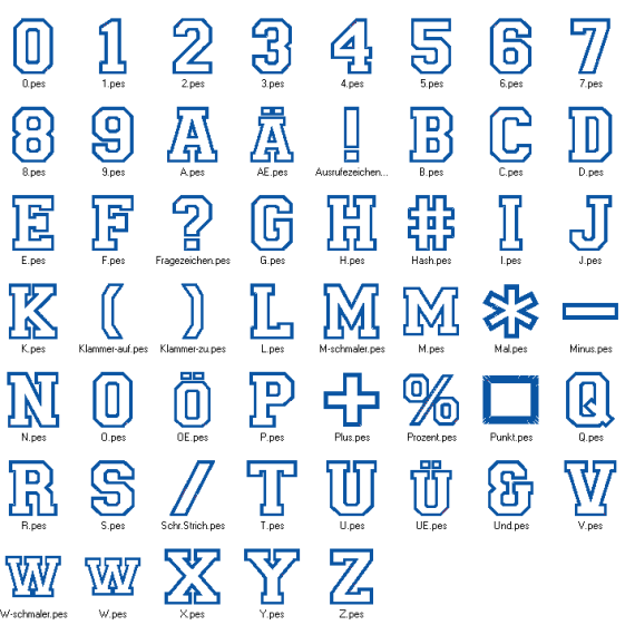Stickdatei - 10cm College Buchstaben und Zahlen Alphabet Zahl