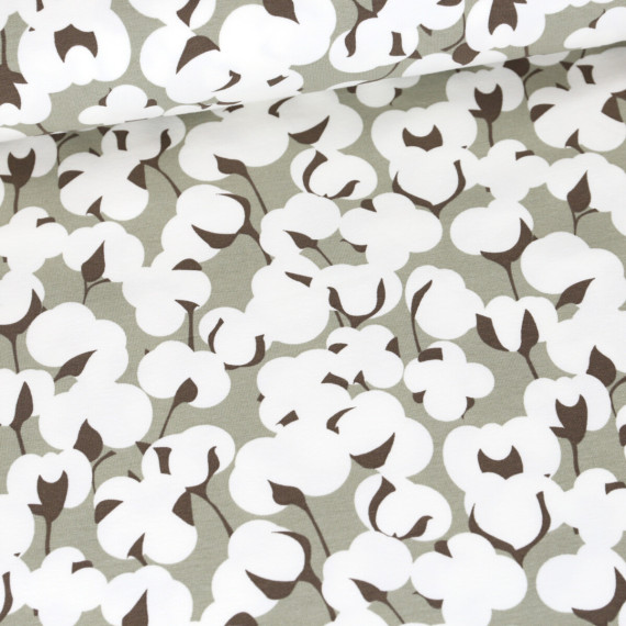 Sommersweat - French Terry - Qjutie & the Qjutest - Baumwollpflanzen - Grüngrau