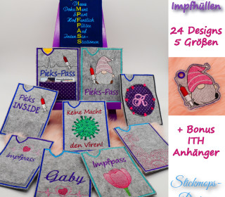 Stickdatei Set ITH Impfpasshüllen 24 Designs geeignet für den 13x18 Rahmen