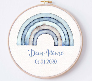 DIY Stickrahmen - Regenbogen Leonard - blau - personalisiertes Stickrahmen Bild - Theresia Haussner - TheO - zum Selbermachen