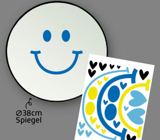 Rub-On Sticker - Fröhliche Gesichter - BIG - Gelb/Hellblau/Blau - für Spiegel - Tante Henni Rub-Ons - vielfältig nutzbar