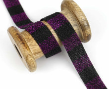 1 Meter Zierband - Dekoband - 20mm - Schwarze Streifen - Glitzer - Violett