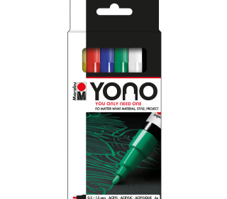 6 YONO Marker - Acrylmarker - Basic-Set - 0,5-1,5mm - Marabu - Gelb/Rot/Blau/Grün/Schwarz