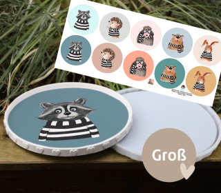 Outdoorstoff - fröhliche Tierfreunde - Inlays für Silikon - Dekoteller - Tablett - Groß - ela ideen - abby and amy