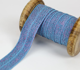 1m Faltgummi - elastisch - Glitzer - Faltband - 20mm - Blau Pink