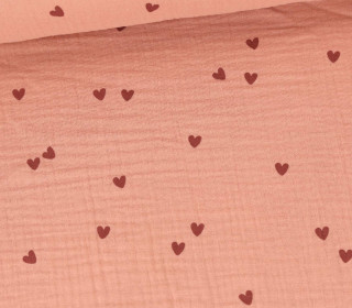 Musselin - Muslin - Double Gauze - Bedruckt - Kleine Herzen - Lachsorange