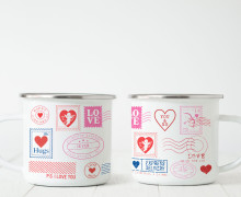 Emaille Becher - Valentine Vintage Stamp - Pink