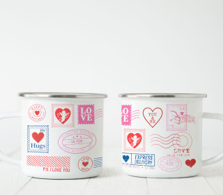 Emaille Becher - Valentine Vintage Stamp - Pink