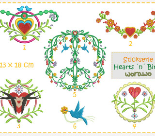 Stickdatei - Hearts'n'Birds (13 x 18 cm)