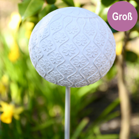 Silikon - Gießform - Dekokugel mit 3D Blütenmuster - Gartenstecker - Groß - vielfältig nutzbar