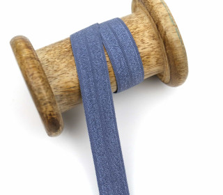 1m elastisches Schrägband  - Uni - 15mm - Taubenblau