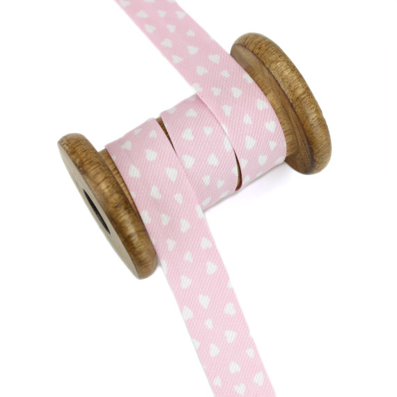 1 Meter Schrägband - Baumwolle - 20mm - Herzchen - Babyrosa