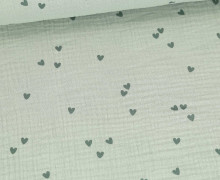 Musselin - Muslin - Double Gauze - Bedruckt - Kleine Herzen - Lichtgrün