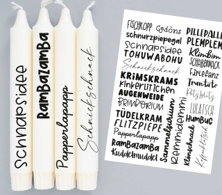 DIN A4 - Tattoofolie - Lustige Wörter - für Kerzen / Keramik