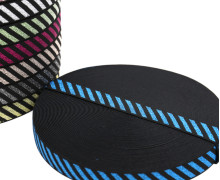 1 Meter Gummiband - 25mm - Stripes - Glitzer - Schwarz/Cyanblau