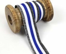 1 Meter Zierband - Dekoband - 25mm - Streifen - Glitzer - Schwarz/Silber/Weiß/Blau