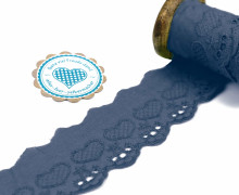 1m Spitzenborte - Bordüre - Stickerei - 50mm - Kleine Herzen - Nachtblau