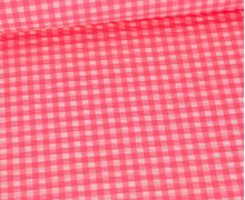 Seersucker - Kariert - Karomuster Klein - Weiß/Neonpink