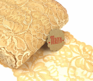 1m elastische Spitze - 15cm - Blumen - Goldbeige