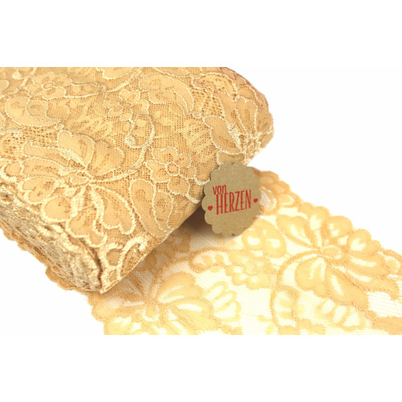 1m elastische Spitze - 15cm - Blumen - Goldbeige