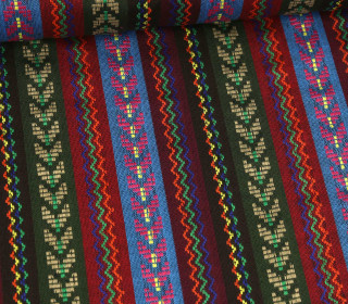 Feste Baumwolle - Mischgewebe - Webware - Ethnic - Zickzack - Dunkelgrün/Beige/Blau/Dunkelrot/Fuchsia