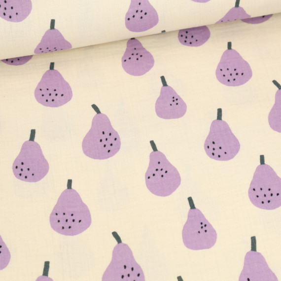Bio Musselin - Muslin - JENNIFER BOURON - Double Gauze - Pears - Ecru/Flieder