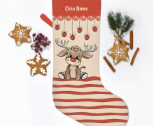 DIY-Nähset - Nikolaussocke - Softshell - Elchilein - Streifen - Creme/Rot - Katzengold Designs