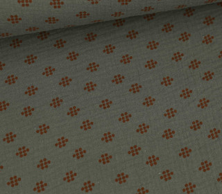 Musselin - Muslin - Double Gauze - Punktemuster - Olivgrün/Rostbraun