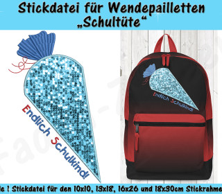 Wendepailletten-Applikation Schultüte - Stickdatei-Set für den 10x10cm bis 18x30cm Rahmen