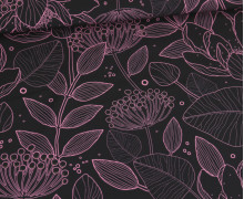 Softshell - Fleece - Line Art Flowers - Aubergine/Rosa - abby and amy