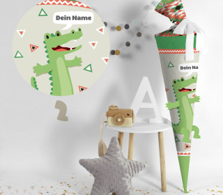 DIY-Nähset Schultüte - Kroko - Grün - Käselotti - mit 3D Applikation - zum selber Nähen
