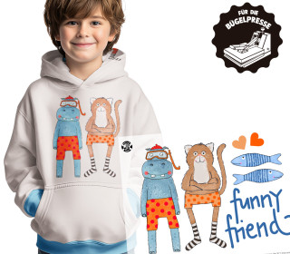 Onkel Bo's Bügelbilder - DIN A4 - Funny Friend - Nilpferd & Katze - ela ideen - BIG