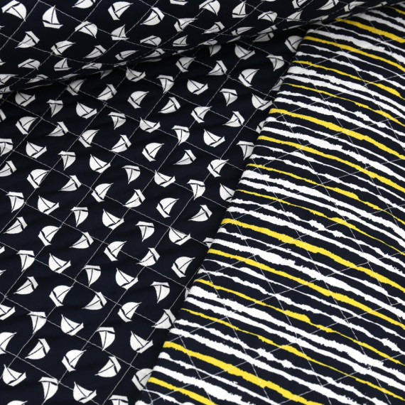 Steppstoff Doubleface Bedruckt Segelschiffe/Streifen