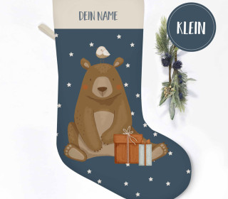 DIY-Nähset - Nikolaussocke - KLEIN - Softshell - Woodland - kleiner Bär