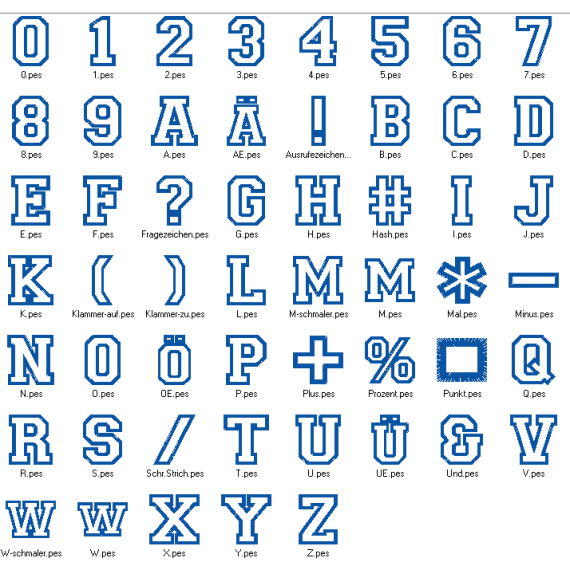 Stickdatei - 7,5cm College Buchstaben und Zahlen Alphabet Zahl