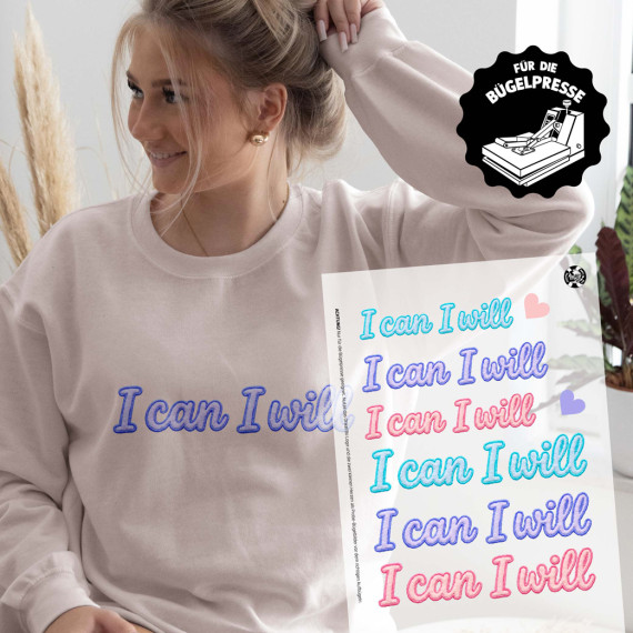 Onkel Bo's Bügelbilder - DIN A4 - I can I will - Stickoptik - BIG