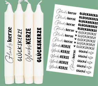 DIN A4 - Kerzen-Tattoofolie - Glückskerze - Verschiedene Schriftarten - für Kerzen / Keramik