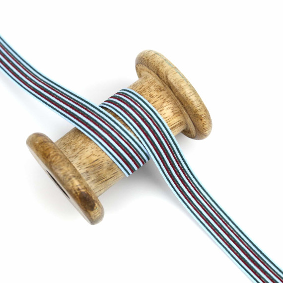 1 Meter Gummiband - Gestreift - 16mm - Hellblau/Bordeaux/Grüngrau