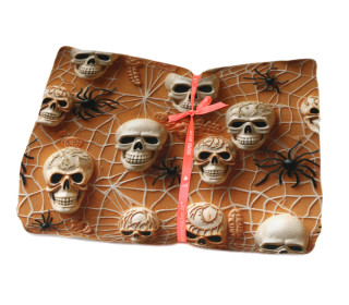 3,45m Zuschnitt -  French Terry - Spiders & Skulls - Rostorange