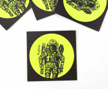 1 KUNSTLEDER LABEL - Bedruckt - Schwarz/Neongelb - Astronaut - Explorer