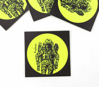 1 KUNSTLEDER LABEL - Bedruckt - Schwarz/Neongelb - Astronaut - Explorer