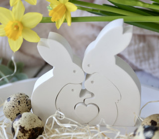 Silikon - Gießform - Osterhasen Familie mit Herz - Puzzle - vielfältig nutzbar