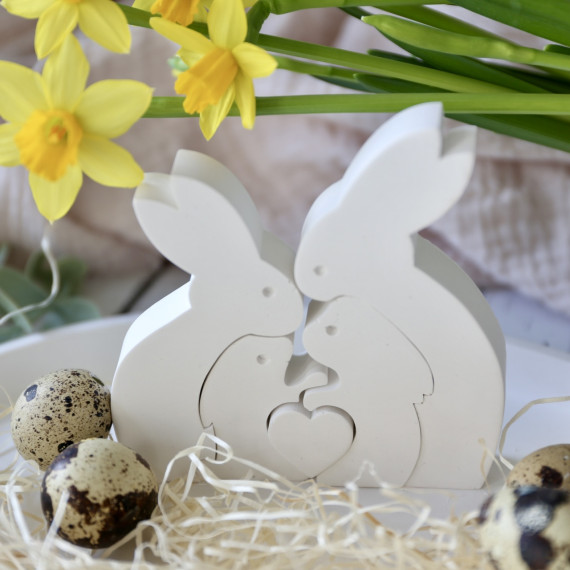 Silikon - Gießform - Osterhasen Familie mit Herz - Puzzle - vielfältig nutzbar