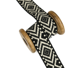 1 Meter Weiches Gurtband  - 30mm - Weboptik - Rautenmuster - Warmweiß/Schwarz