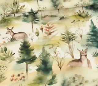 Sommersweat - Watercolor Forest - Rehe - Creme - Bio Qualität - abby and me