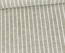 Leinen - Baumwolle - Mischgewebe - Dünne Weiße Streifen - 176g - Melange - Olivgrün