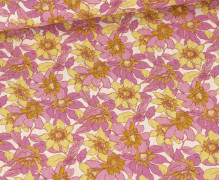 Baumwolle - Webware - Vintage - Große Blüten - Ecru/Altrosa/Senfgelb