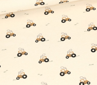 Bio Jersey - Organic Cotton - Natural - Tractors - Ecru
