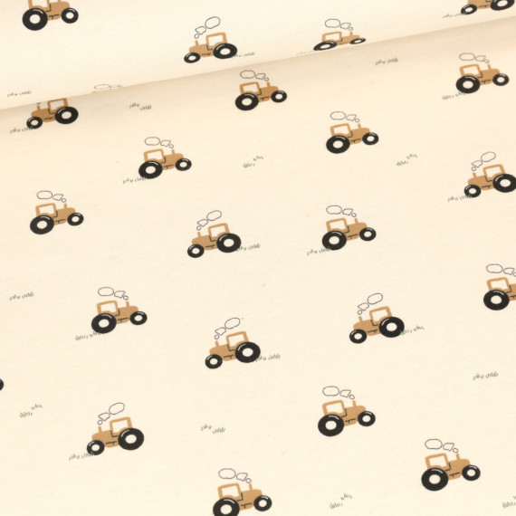 Bio Jersey - Organic Cotton - Natural - Tractors - Ecru