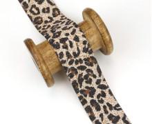 1m Gummiband - Glitzer - Animal Print - 35mm - Leopard - Warmweiß/Schwarz/Braun